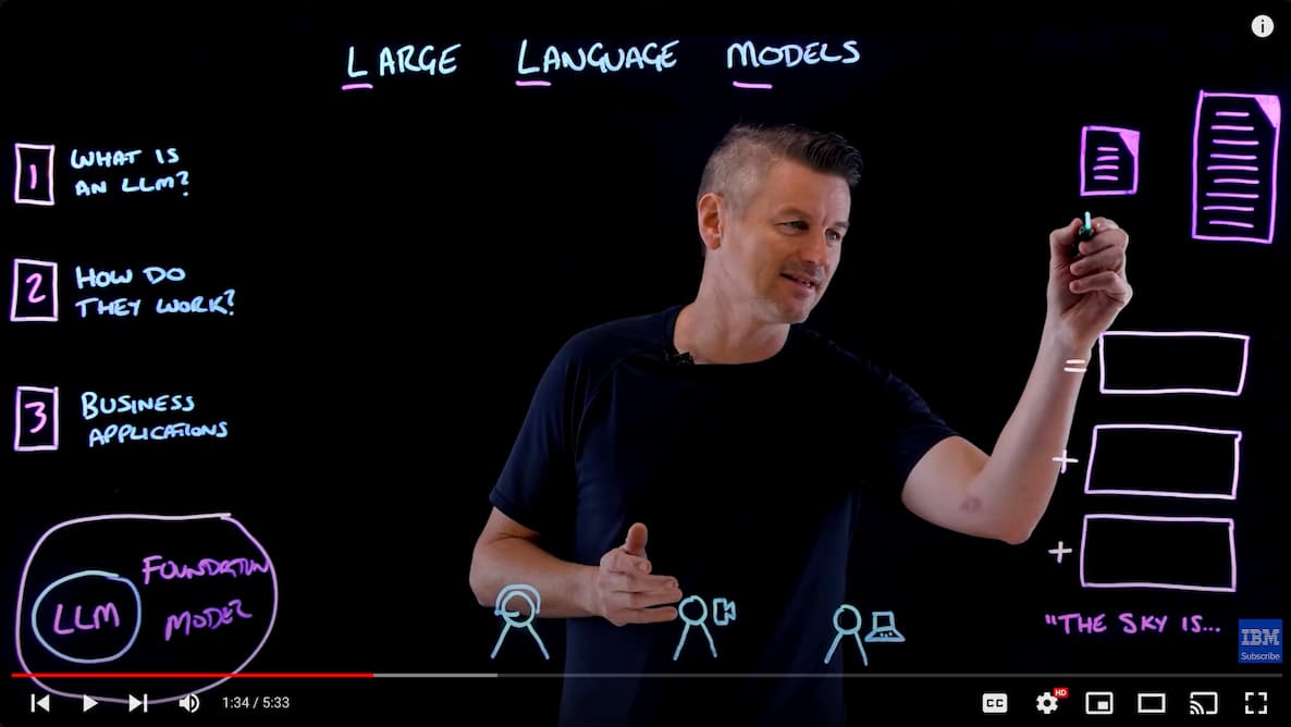 A screenshot of a frame from the IBM Youtube video on Large Language Models